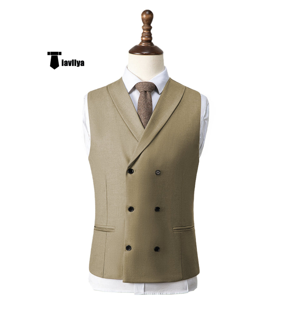 Fashion Men’s Suit Vest Regular Fit Shawl Lapel Waistcoat Wedding Xs / Khaki