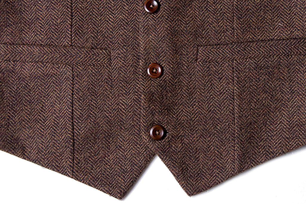 Suit Vest - Vintage Classical Mens Regular Fit Tweed Herringbone V Neck Waistcoat