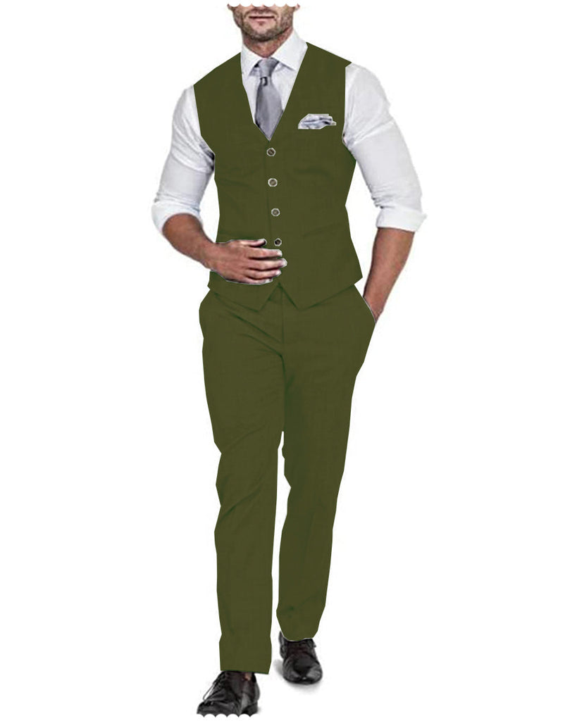 2 Pieces Suit - Formal 2 Pieces Mens Suit Flat Linen V Neck For Wedding (Vest + Pants)
