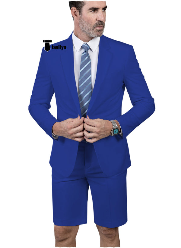 Fashion 2 Pieces Mens Suit Flat Notch Lapel Tuxedos For Wedding (Blazer + Shorts) Xs / Royal Blue