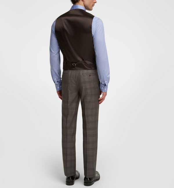 Mens Business 2 Pieces Suit Plaid V Neck Vest (Vest + Pants) Pieces Suit