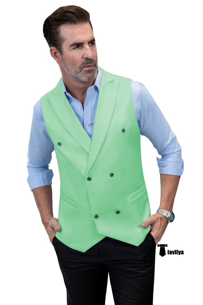 Fashion Men’s Suit Vest Regular Fit Peak Lapel Waistcoat Wedding Xs / Mint Green