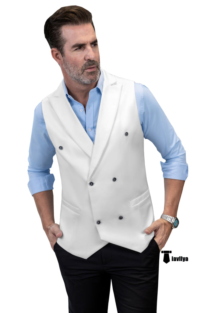 Men s Suit Vest Double Breasted Slim Fit Formal Wedding Waistcoat White L