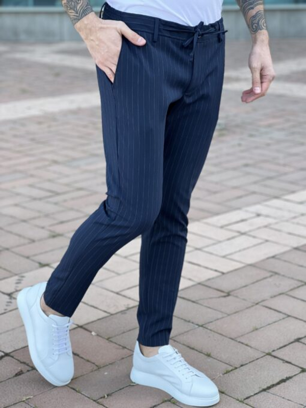 Fashion Men’s Suit Pants Stripe Regular Fit Trousers