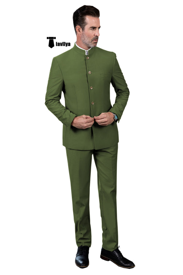 Classic 2 Piece Men’s Slim Fit Solid Color Stand Collar Wedding Suit (Blazer + Pants） Xs /