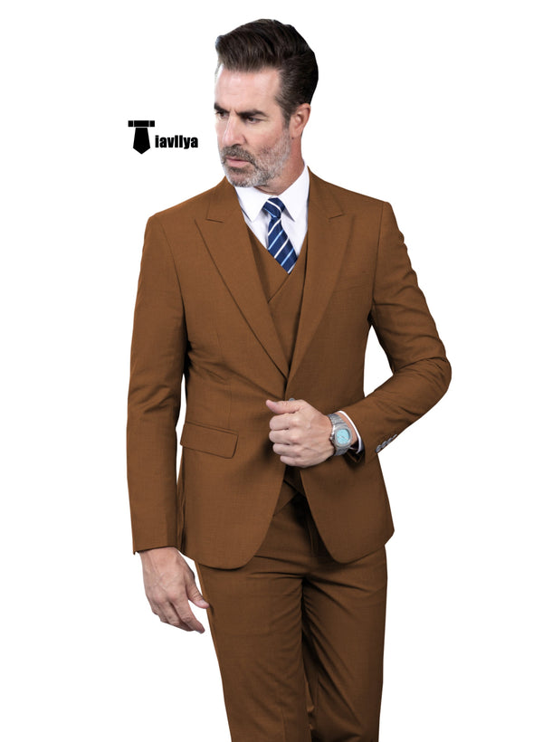 Fashion Men’s Suit 3 Piece Peak Lapel Flat Tuxedo Wedding (Blazer + Vest + Pants) Xs / Light