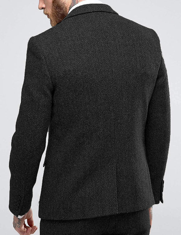 3 Pieces Suit - Vintage Classical 3 Pieces Mens Suit Herringbone Tweed Peak Lapel Tuxedos (Blazer+vest+Pants)