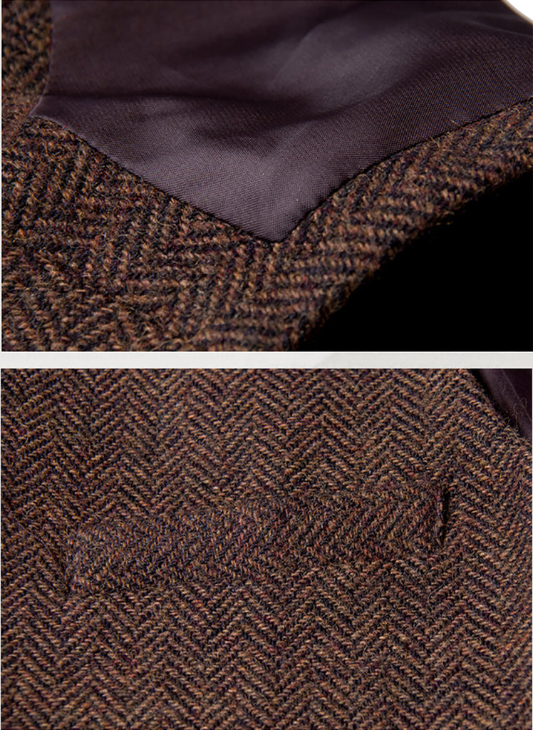 Suit Vest - Vintage Classical Mens Regular Fit Tweed Herringbone V Neck Waistcoat