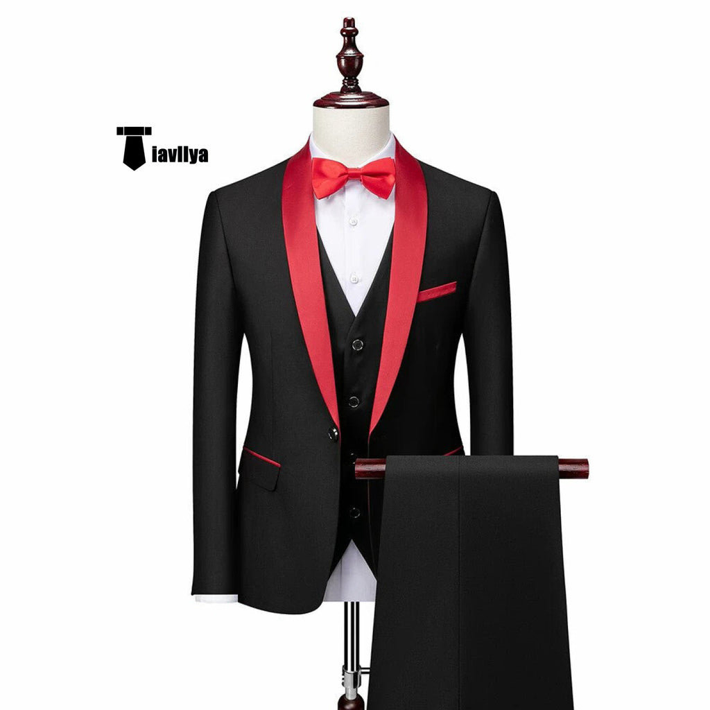 3 Pieces Suit - Fashion 3 Pieces Mens Suit Flat Shawl Lapel Tuxedos (Blazer+vest+Pants)