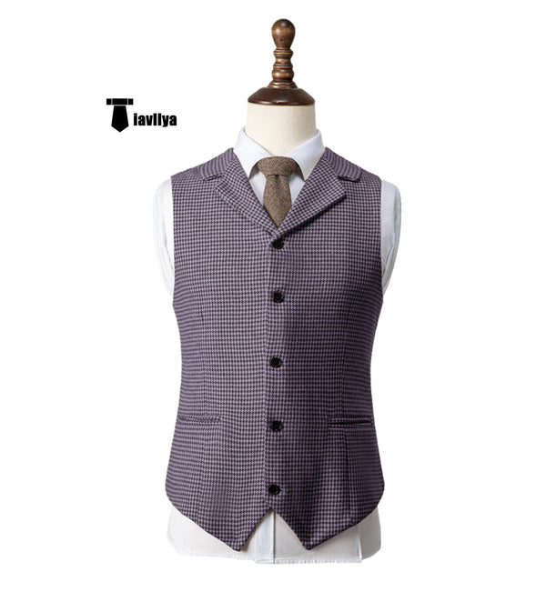 Fashion Men’s Vest Houndstooth Notch Lapel Waistcoat Xs / Purple Suit Vest