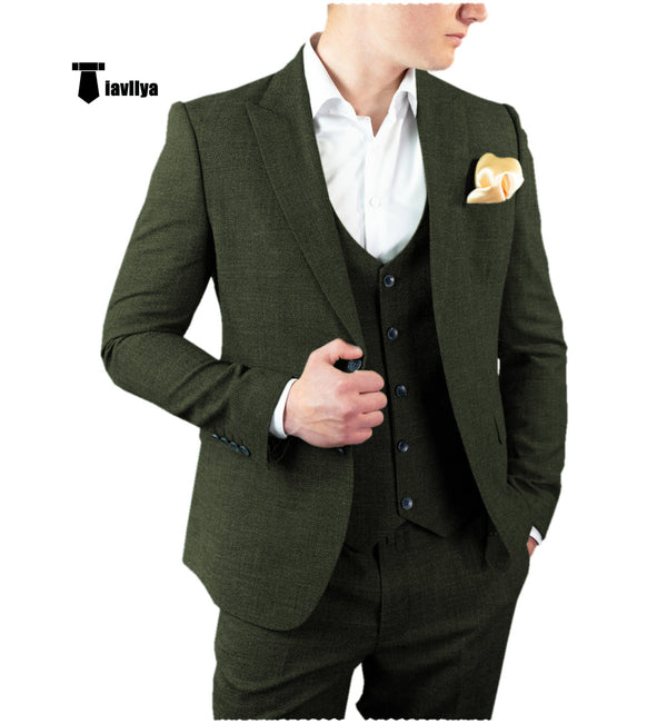 Classic Tweed Peak Lapel Tuxedos - 3-Piece Men's Suit