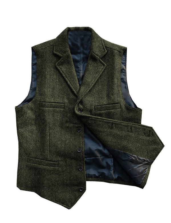 Suit Vest - Vintage Classic Slim Tweed Herringbone Notched Lapel Waistcoat
