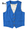 Casual Mens Waistcoat Flat Linen V Neck Waistcoat For Wedding Xs / Blue Suit Vest