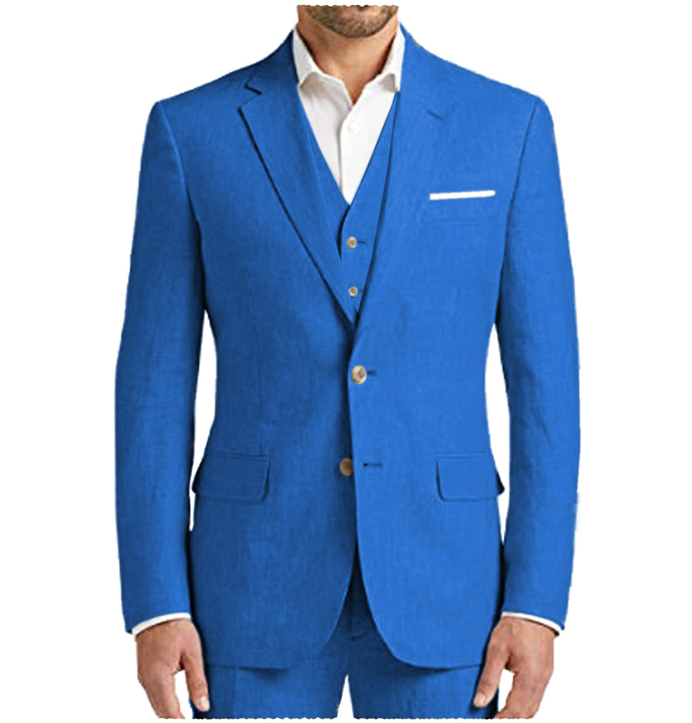 3 Pieces Suit - Formal Men's 3 Pieces Mens Suit Notch Lapel Linen For Wedding (Blazer+vest+Pants)