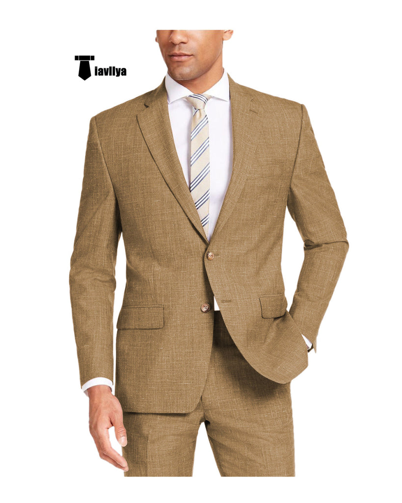 Casual Men’s 2 Pieces Suit Notch Lapel Linen For Wedding (Blazer + Pants) Xs / Brown Pieces Suit