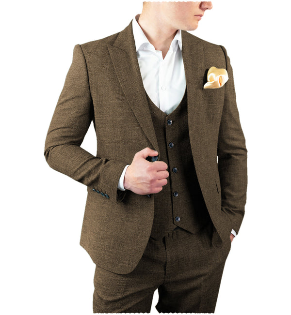 Classic Tweed Peak Lapel Tuxedos - 3-Piece Men's Suit