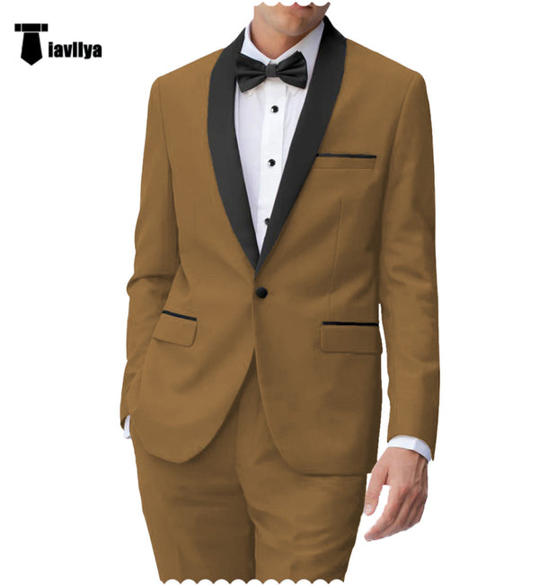 Fashion 2 Pieces Mens Suit Flat Shawl Lapel Tuxedos For Wedding (Blazer + Pants） Xs / Brown