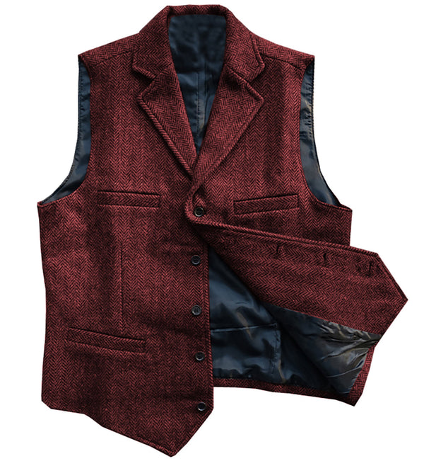 Suit Vest - Vintage Classic Slim Tweed Herringbone Notched Lapel Waistcoat