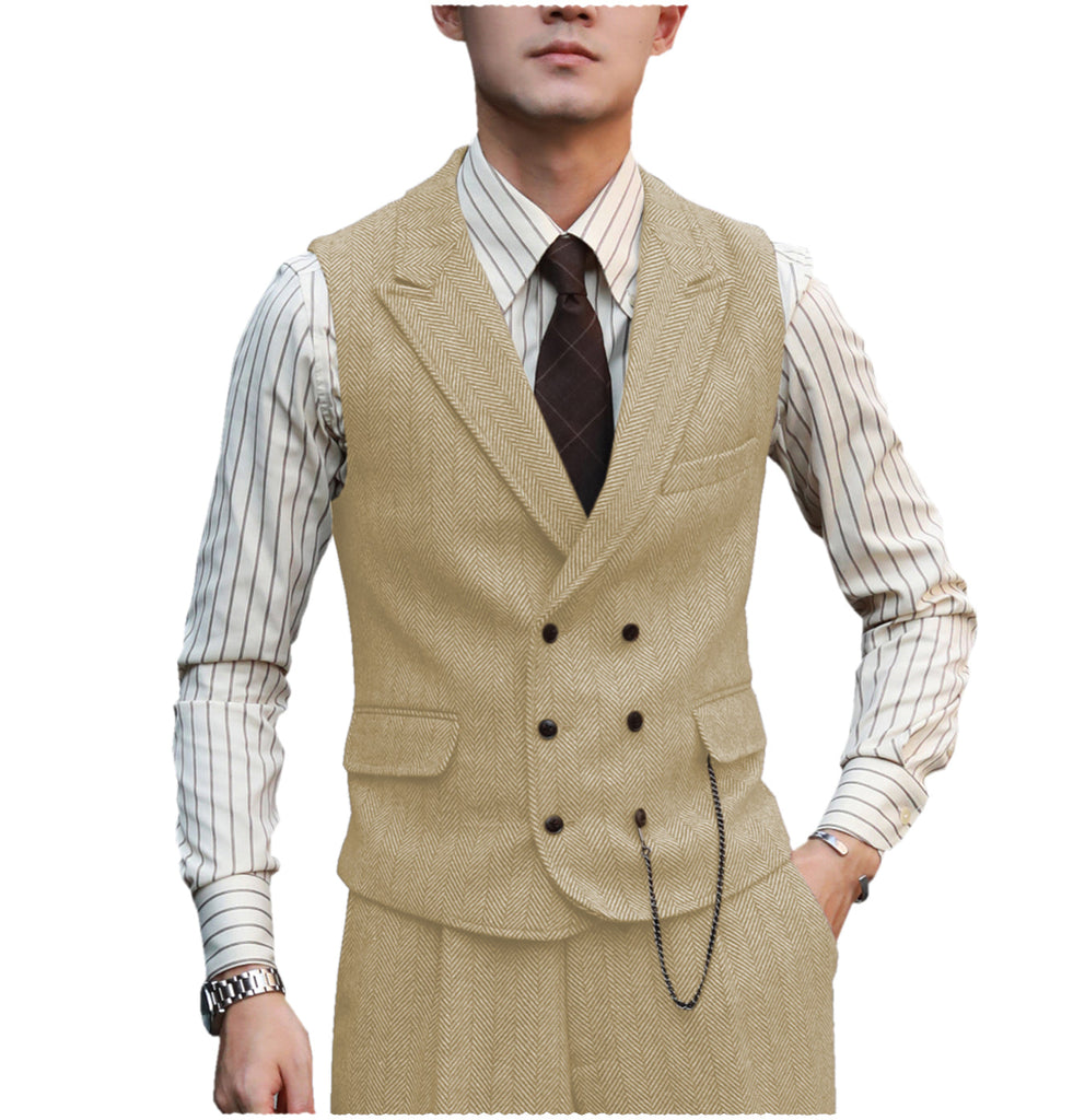 2 Pieces Suit - Fashion Men's 2 Piece Suit Herringbone Peak Lapel Tuxedos (Vest+Pants)