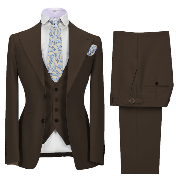 3 Pieces Suit - Fashion Men's 3 Pieces Mens Suit Peak Lapel Solid Tuxedos (Blazer+vest+Pants)