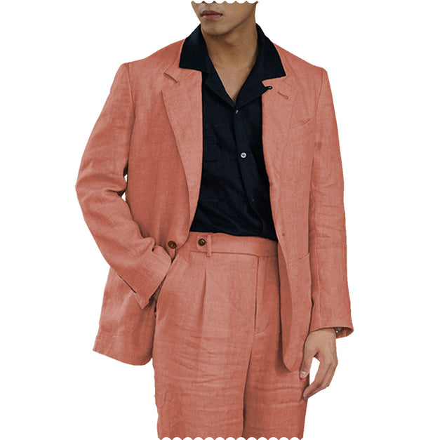 2 Pieces Suit - Leisure 2 Piece Men's Suit Flat Linen Notch Lapel Tuxedos (Blazer+Shorts)