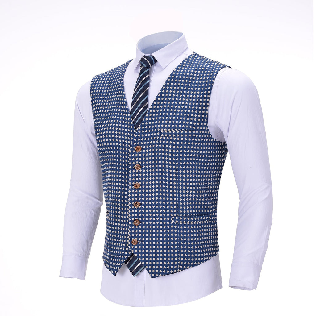 Fashion Men’s Printed Polka Dots Vest V-Neck Waistcoat Suit