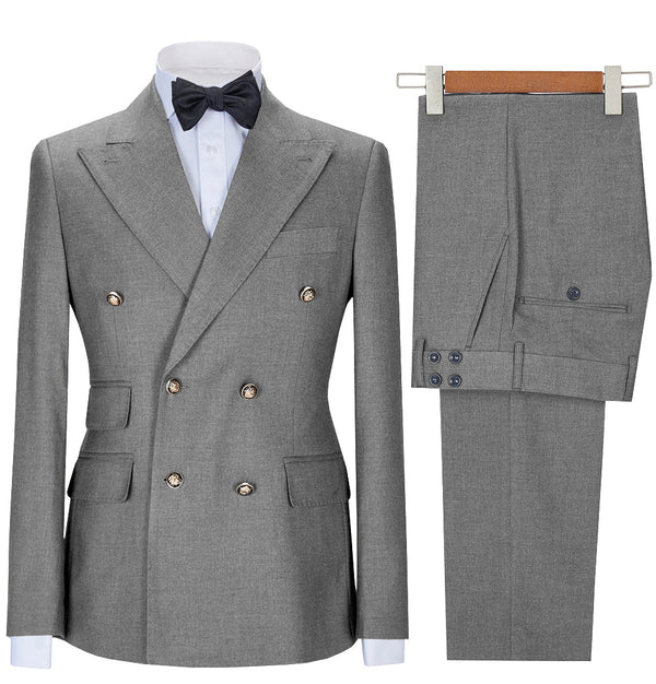 2 Pieces Suit - Formal 2 Pieces Mens Suit Double Breasted Flat Notch Lapel Tuxedos (Blazer+Pants)