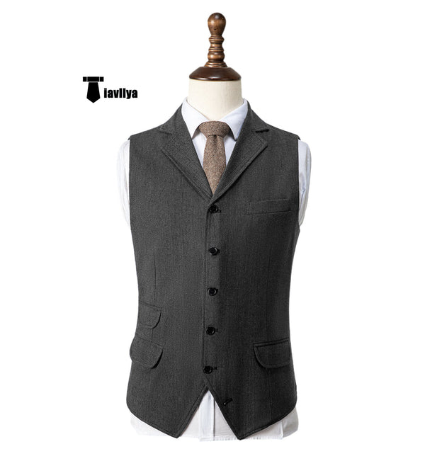 Vintage Classical Men’s Classic Tweed Herringbone Notch Lapel Waistcoat Xs / Grey Suit Vest