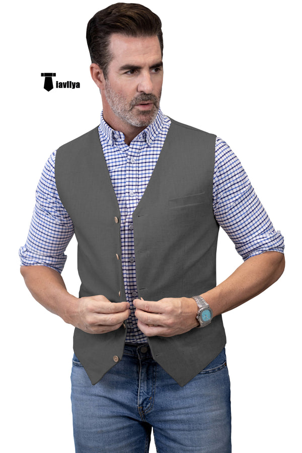 Mens Waistcoat Flat Linen V Neck Waistcoat For Wedding Xs / Grey Suit Vest