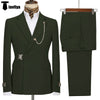 2 Piece Men’s Suit With Metal Clasp Slim Fit Stylish Tuxedo Set (Blazer + Pants) Xs / Army Green