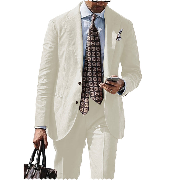 2 Pieces Suit - Fashion 2 Piece Men's Suit Flat Linen Peak Lapel (Blazer+Pants)