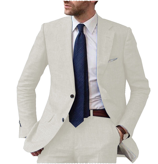 2 Pieces Suit - Formal Men's 2 Pieces Mens Suit Notch Lapel Linen For Wedding (Blazer+Pants)