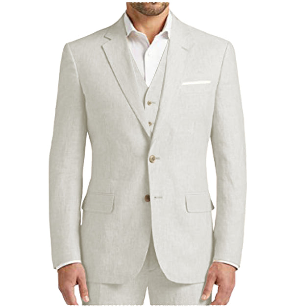 3 Pieces Suit - Men's 3 Pieces Mens Suit Notch Lapel Linen For Wedding (Blazer+vest+Pants)