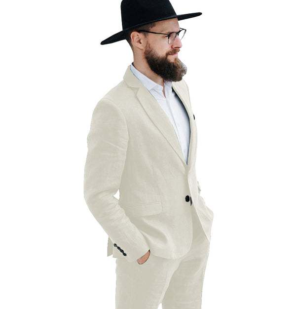 2 Pieces Suit - Casual Men's 2 Pieces Mens Suit Notch Lapel Linen For Wedding (Blazer+Pants)