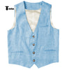 Casual Mens Waistcoat Flat Linen V Neck Waistcoat For Wedding Xs / Light Blue Suit Vest