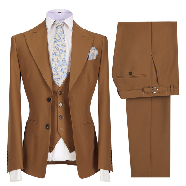 3 Pieces Suit - Formal Men's 3 Pieces Mens Suit Peak Lapel Solid Tuxedos (Blazer+vest+Pants)