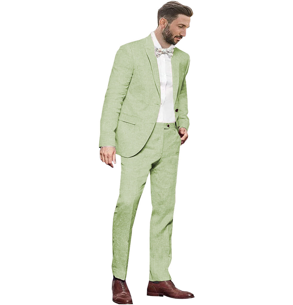 2 Pieces Suit - Fashion Men's 2 Pieces Mens Suit Notch Lapel Linen For Wedding (Blazer+Pants)