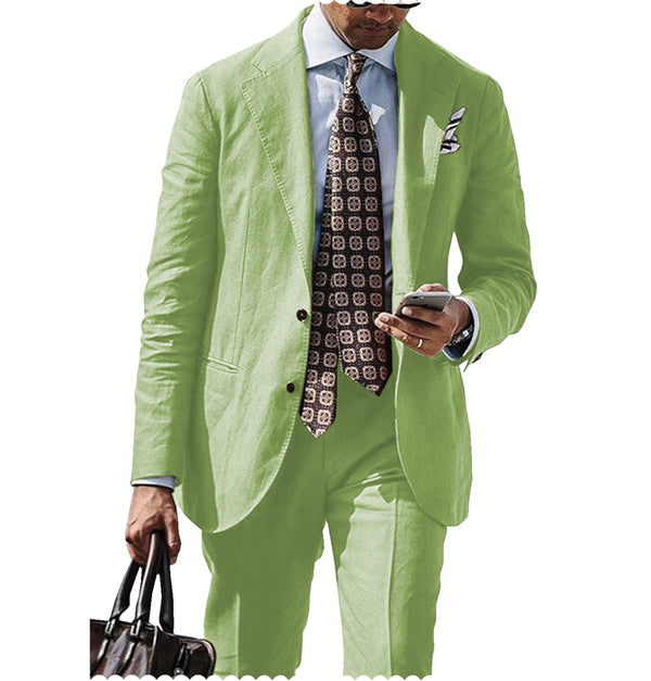 2 Pieces Suit - Fashion 2 Piece Men's Suit Flat Linen Peak Lapel (Blazer+Pants)