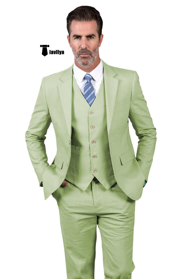 Formal Men’s 3 Pieces Mens Suit Notch Lapel Linen For Wedding (Blazer + Vest + Pants) Xs / Light