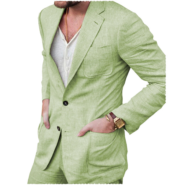 2 Pieces Suit - Casual Men's 2 Pieces Mens Suit Notch Lapel Linen For Wedding (Blazer+Pants)