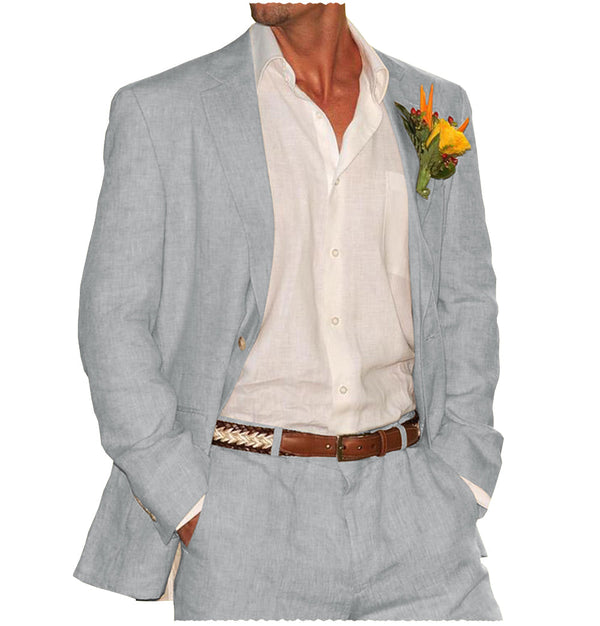 2 Pieces Suit - Men's 2 Pieces Mens Suit Notch Lapel Linen For Wedding (Blazer+Pants)