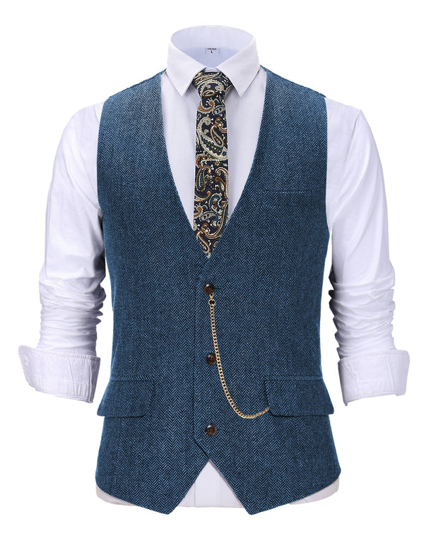 Suit Vest - Casual Men's Herringbone V Neck Waistcoat