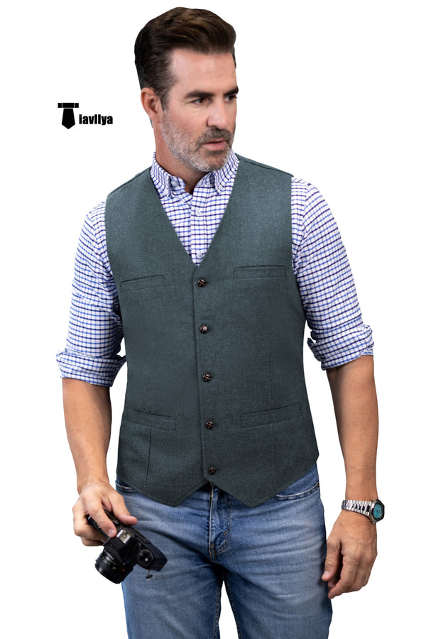 Formal Men’s Tweed Herringbone V Neck Waistcoat Xs / Light Navy Suit Vest
