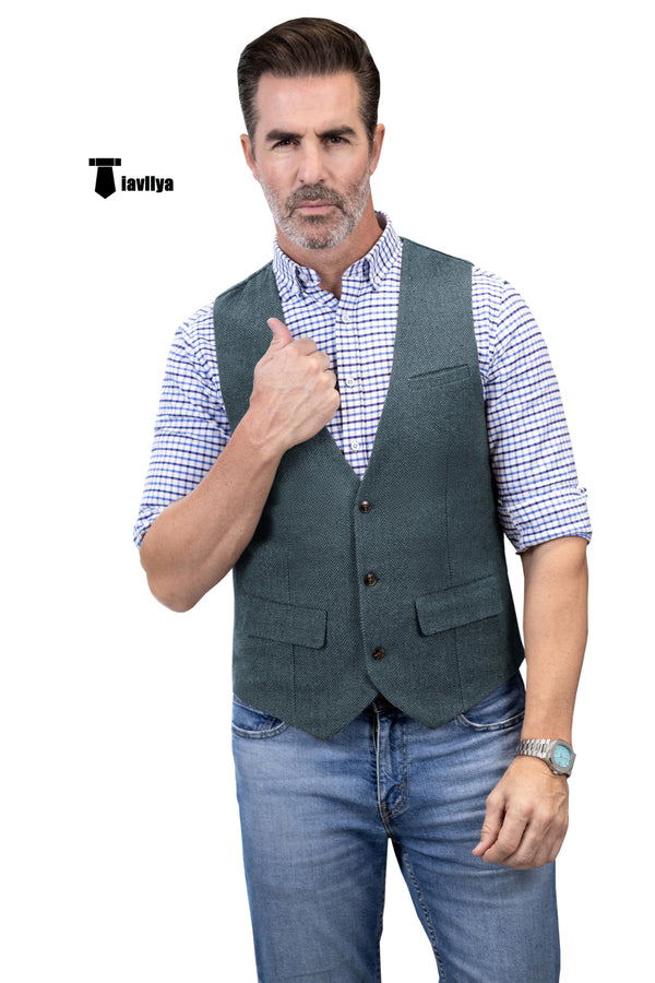 Casual Men’s Herringbone V Neck Waistcoat Xs / Light Navy Suit Vest