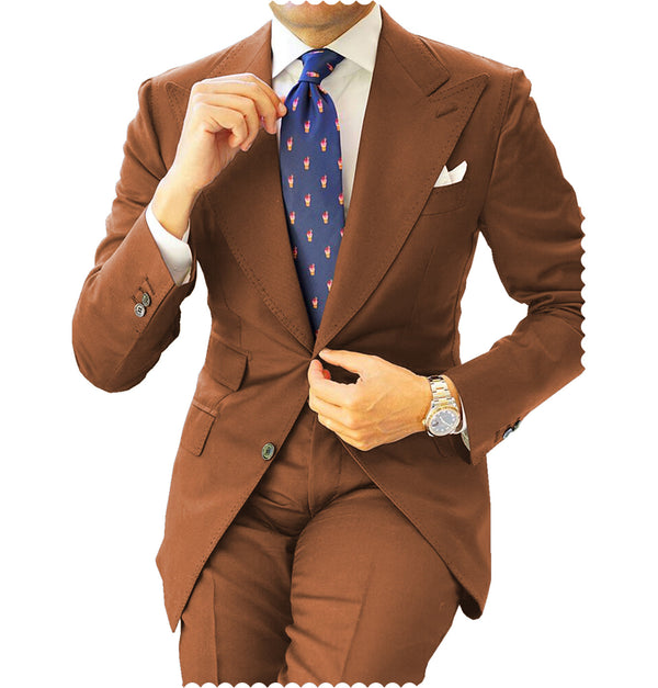 2 Pieces Suit - Fashion 2 Pieces Mens Suit Flat Peak Lapel Tuxedos For Wedding (Blazer+Pants)