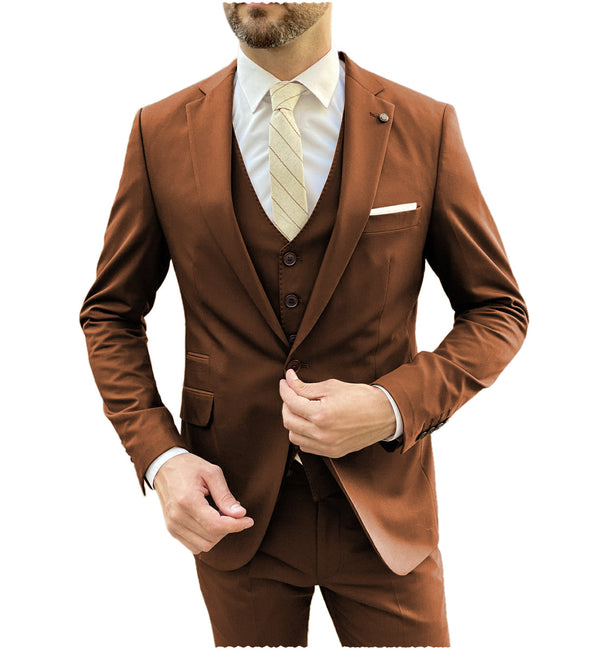 3 Pieces Suit - Fashion 3 Pieces Mens Suit Flat Notch Lapel Tuxedos For Wedding (Blazer+vest+Pants)