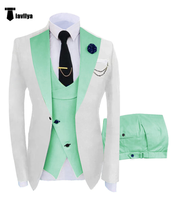 3 Pieces Suit - Fashion Men's Suits Slim Fit 3 Pieces Notch Lapel Tuxedos (White Blazer+Vest+ Pant)