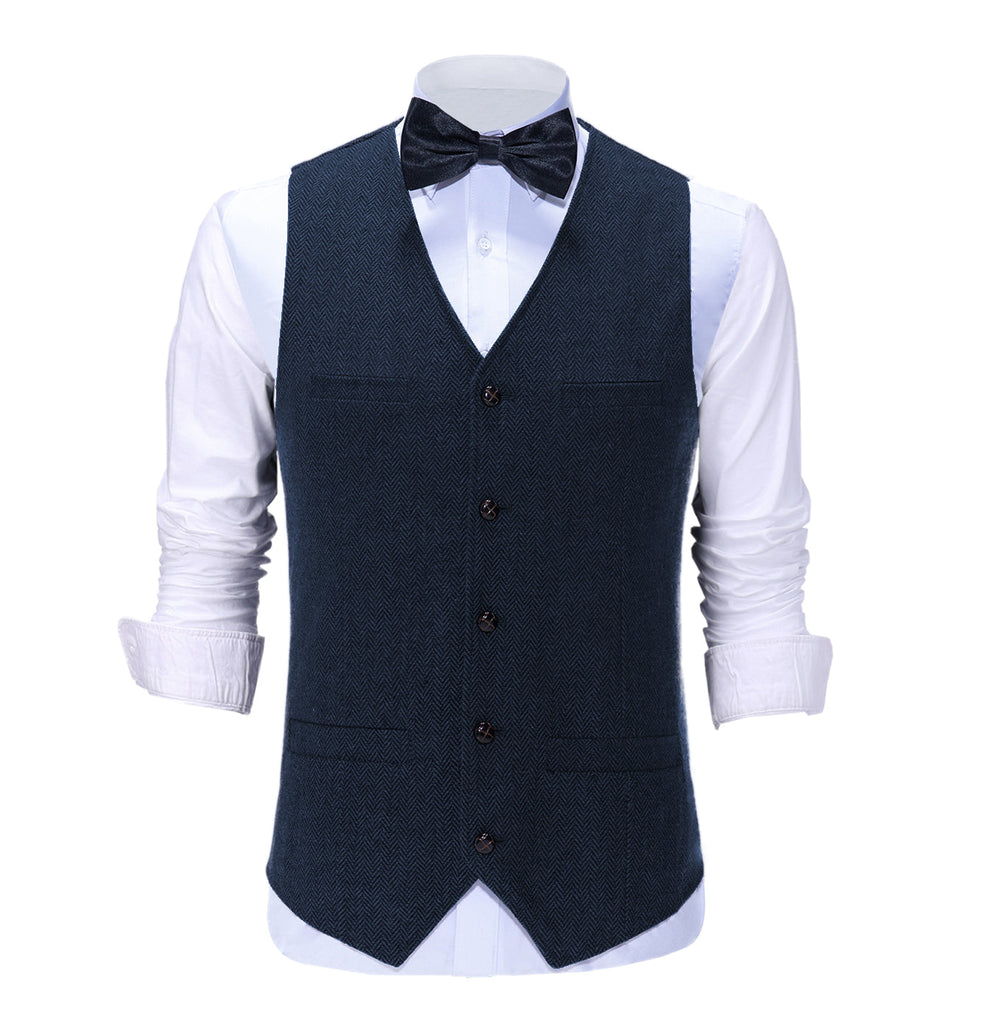 Suit Vest - Casual Mens Regular Fit Tweed Herringbone V Neck Waistcoat