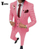 Formal Mens Suit 3 Pieces Plaid Peak Lapel Tuxedos (Blazer + Vest + Pants) Xs / Pink Pieces Suit