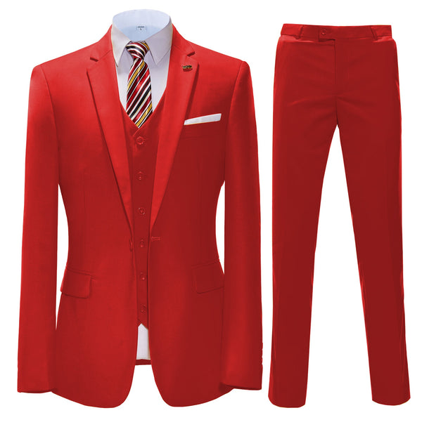 3 Pieces Suit - Formal 3 Pieces Mens Suit Flat Notch Lapel Tuxedos For Wedding (Blazer+vest+Pants)